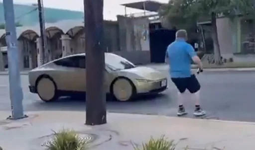 Tesla Cybercab Brakes Repeatedly for Man Jumping in Front Tesla Cybercab Brakes Repeatedly for Man Jumping in Front